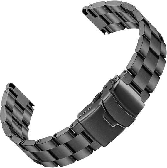 

[Kai Tian] 3D Effect Watch Band 22mm Flat Stainless Steel Watch Strap Silver Replacement Strap Screw-in Engineer Watch Band Strap Men s Women s