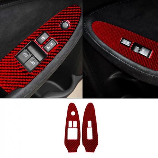 2Pcs Red Carbon Fiber Interior Window Control Cover Trim For Nissan 370Z