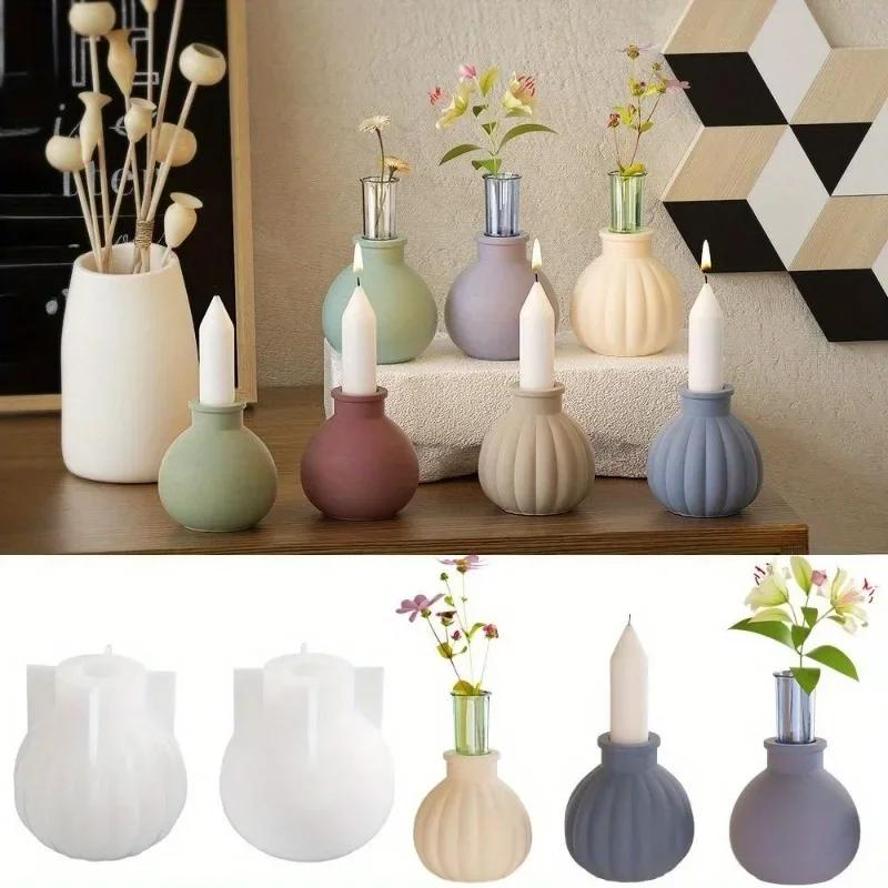 1 Pcs DIY Gypsum Vase Candlestick Smooth Circular Tube Flower Planter Candle Base Silicone Mold
