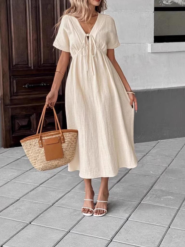 Bohemian Deep V Women's Dress with Tie-Up Straps - Hot Seller