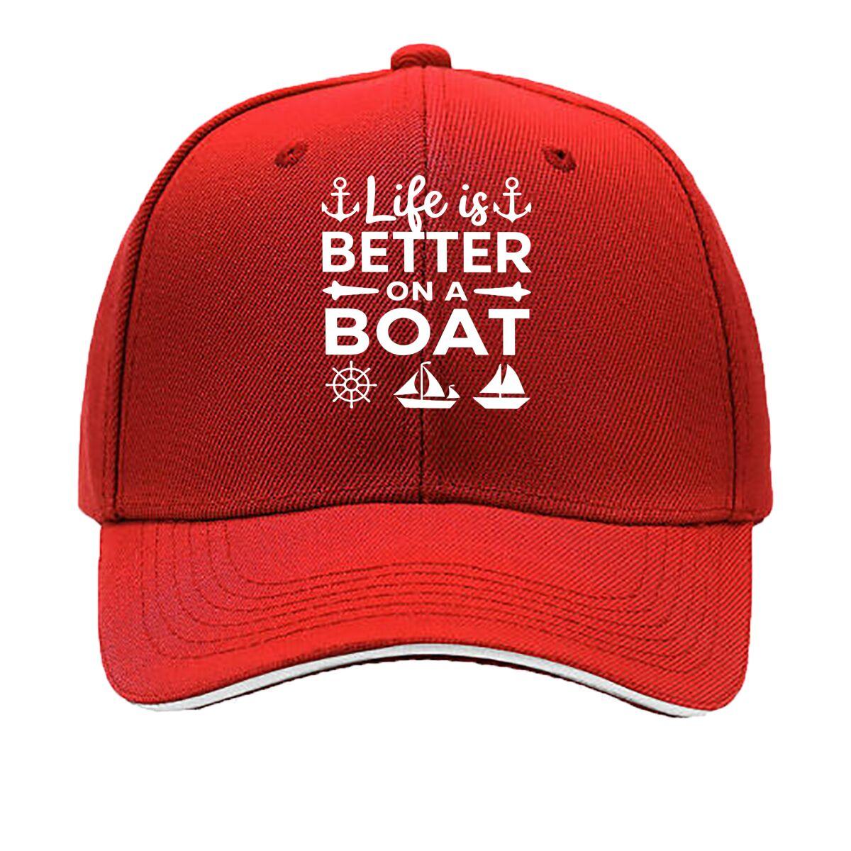 Better on a Boat Letter Print Pattern Vintage Baseball Cap Adjustable Outdoor Lightweight Visor Hat Sandwich Baseball Cap One Size