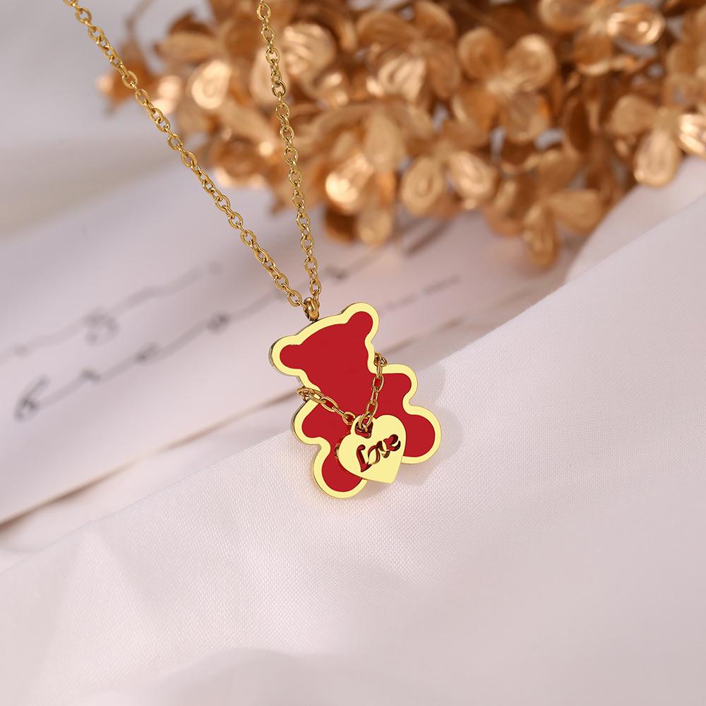 Stainless Steel Necklaces Lovely Cute Bear Shell Pendants Korean Fashion Choker Female Chain Necklace For Women Zircon Girls