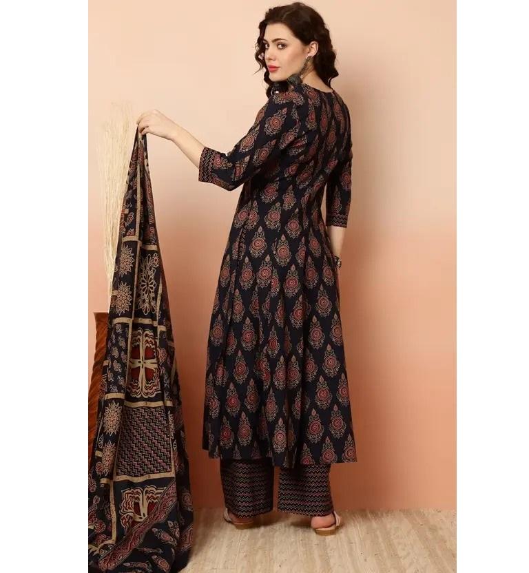 Donna Designer Top Tunica Stampa Floreale Kurta, Palazzo e Dupatta Set