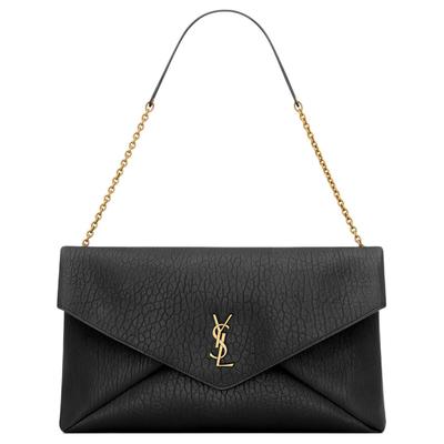 Saint Laurent Cassandra Marchio Logo Ferramenta Bronzo Antico Pelle di Agnello Busta Pochette Borsa a Mano Borse da Donna Nero 841702-AACYT-1000