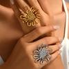 Stainless Steel Hollow Out Rings Women Sunflower Flower Exaggerated Open Rings Fashion Non Fading Party Jewelry Accessories Gift
