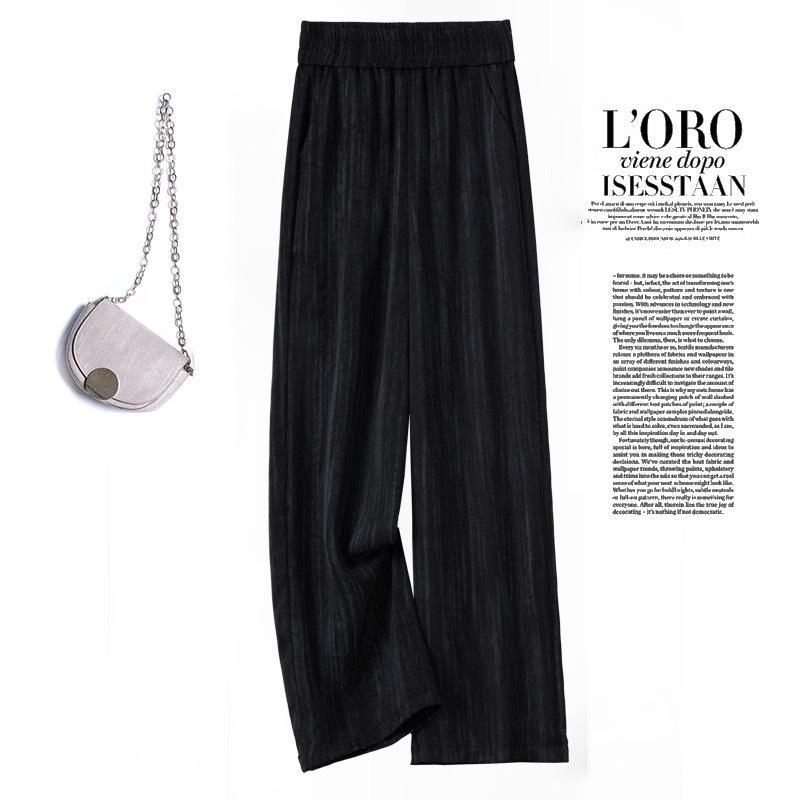 

Женские летние брюки из ледяного шелка с высокой талией, широкие штанины, атласные S (90-100 lbs) чёрный