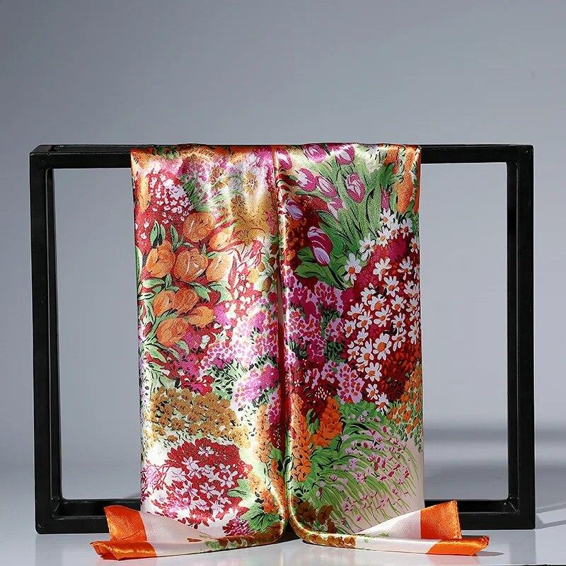 90x90cm Fashion Silk Satin Scarf For Women Headband Square Shawls and Wraps Neck Scarfs EMA