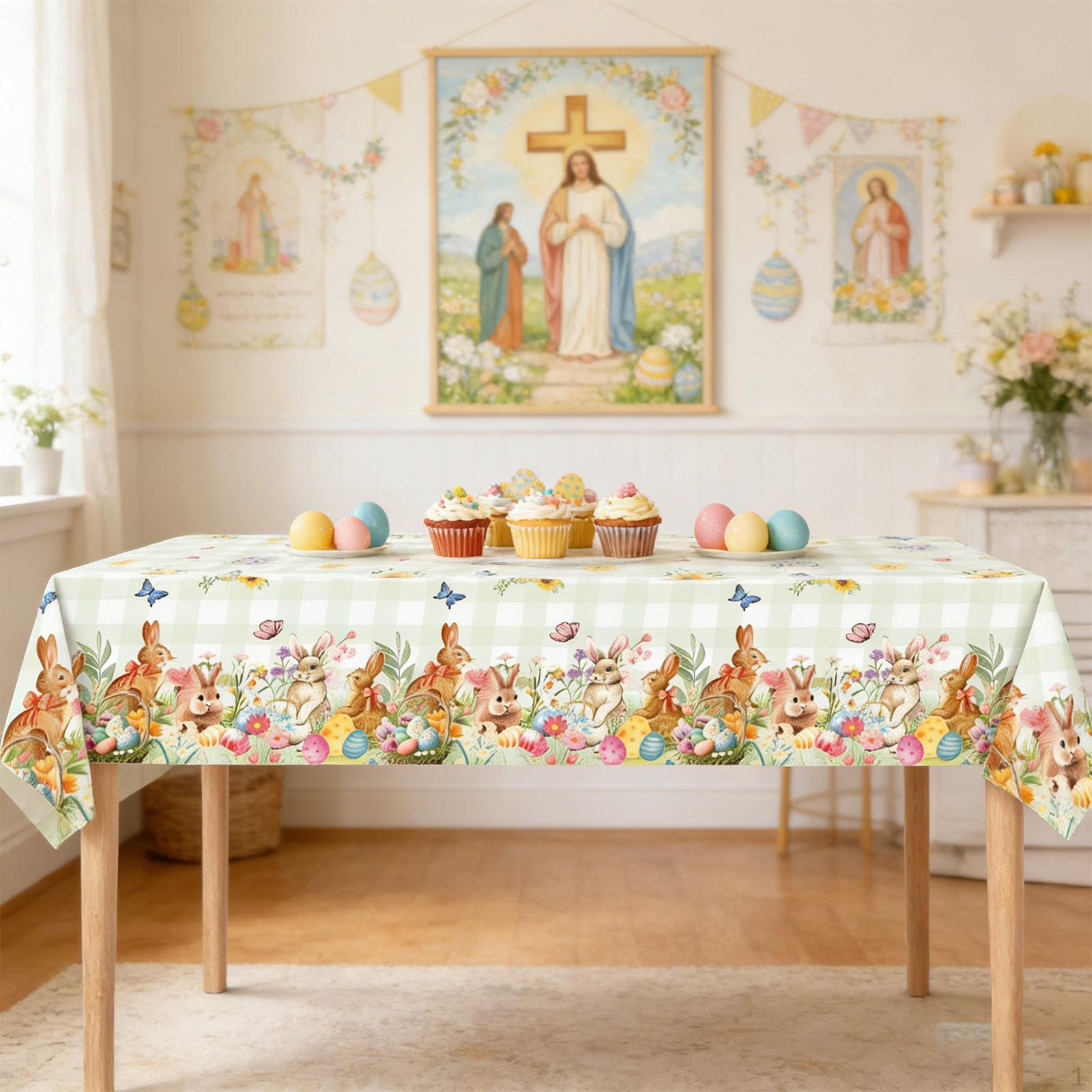 

Decorative Rectangular Easter Tablecloth, Individual Placemats for Dining Table, Reusable Table Bunny