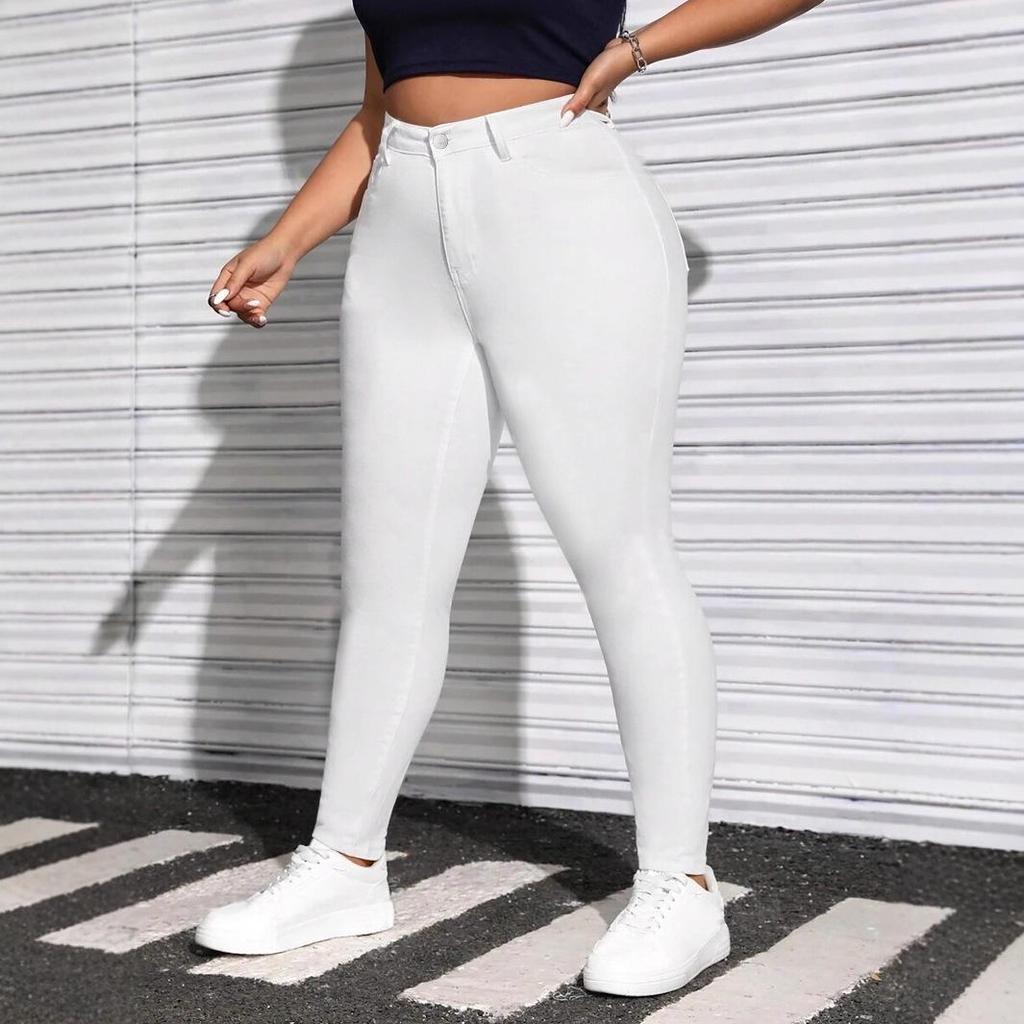 Women's High Stretch Black and White Skinny Denim Jeans - Plus Size