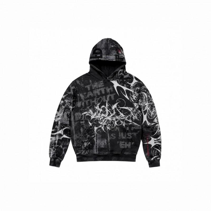 American Retro Graffiti Distressed Hoodie All Over Print Tribal Thorn Loose Pullover Sweatshirt