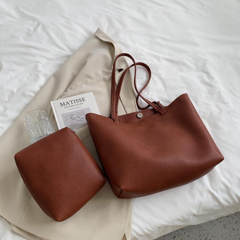Litchi Pattern Soft Leather Tote Bag For Women Casual Large Capacity Shoulder Bag With Short Handles For Work And Daily Use