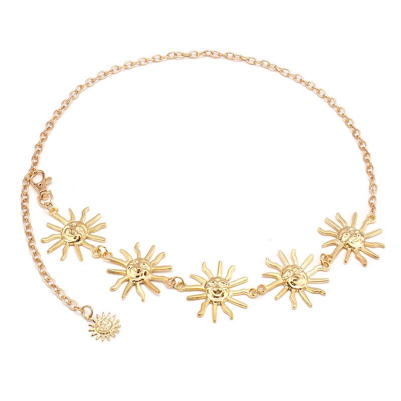 Women's Metal Sunflower Waist Chain - Adjustable European & American Style Body Belt Dress Ornament