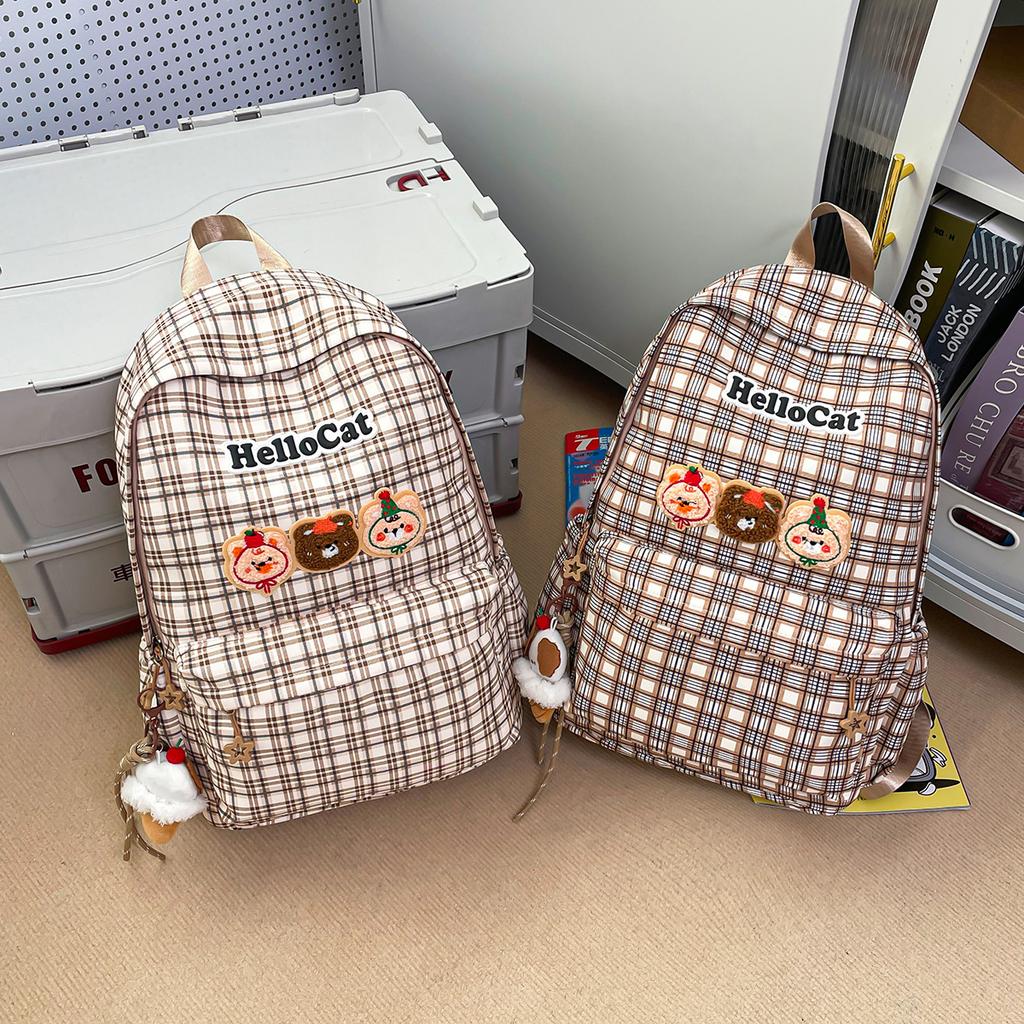 Schoolbag School Bag College Student Large Capacity Japanese Backpack Lattice Mori Retro Simple Girls Versatile Middle School Student Backpack