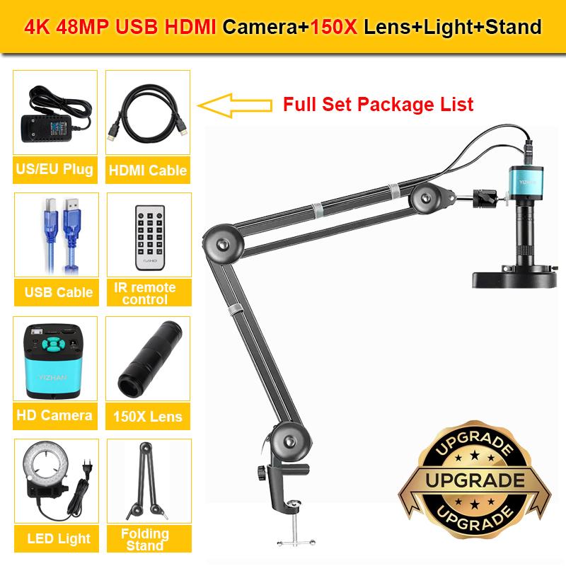 YIZHAN 150X Zoom Lens Electron Video Microscope 4K 49MP UHD Microscope Camera HDMI Type-C 1080P 60FPS Industrial Welding Tools