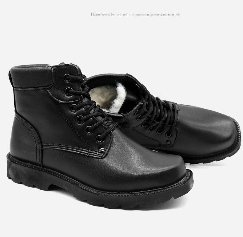 Men's Genuine Leather Winter Boots - Non-Slip, Thickened Cowhide and Wool for Cold Protection