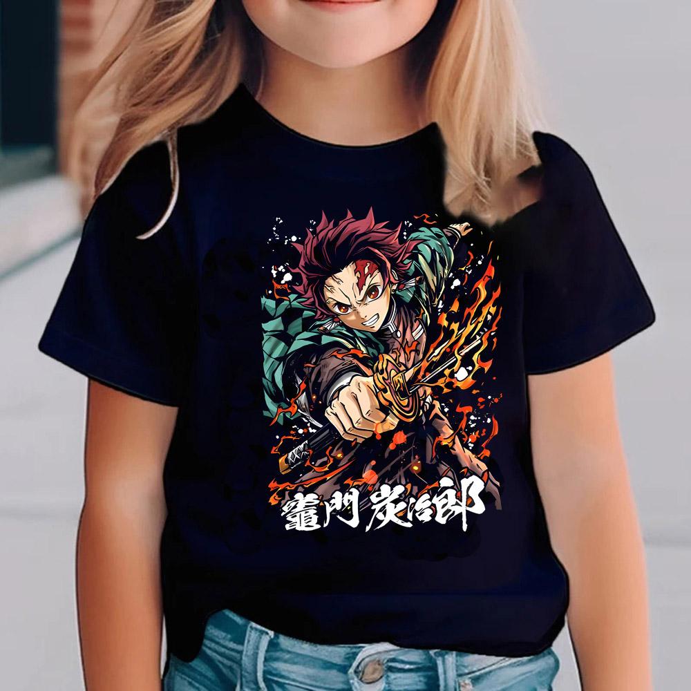 Çocuklar İçin Demon Slayer Tişörtleri Anime Çizgi Film Kısa Kollu Gömlek Erkek Kız Yazlık Kimetsu No Yaiba Üst Çocuk Kıyafetleri Hediyeler