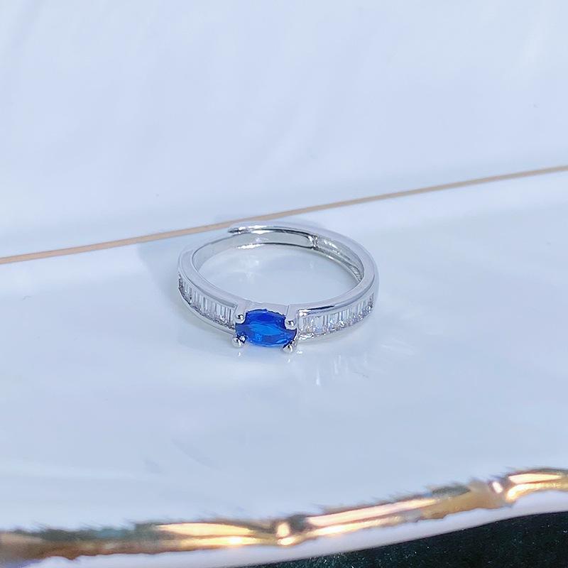 Caibao Personalized Sea Blue Micro-Inlaid Zir*****Pen Ring Female Geometric Niche Light Luxury High-End Ring Female