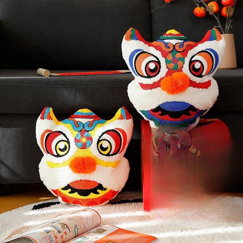 Traditional Chinese New Year Pillow Plush Cushion With Festive Embroidery For Home Decor