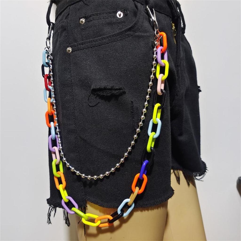 European & American Hip-Hop Style Double-Layer Fluorescent Acrylic Waist Chain with Pendant