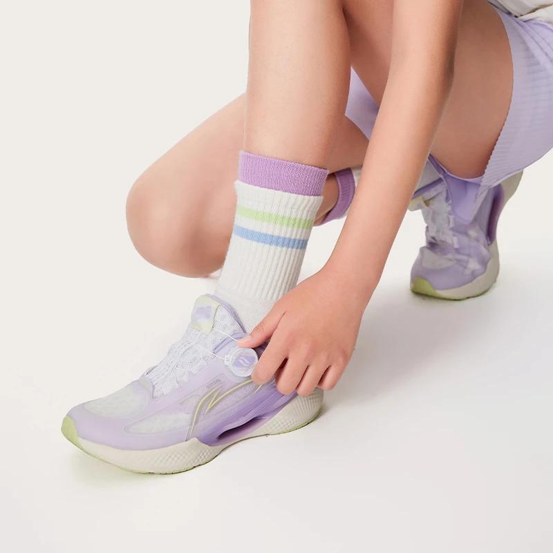 Li Ning Kids Cloud Comfortable Versatile Shock Absorbing Breathable Low Top Running Shoes Kids Running Shoes Purple White YKFU020-2
