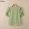ZANZEA Women Casual V-Neck Lace Crochet Patchwork Loose Short Sleeve Blouse