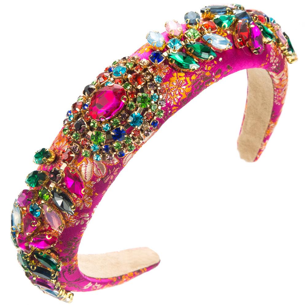 Vintage Jacquard Pattern Jeweled Headband Antique Palace Style Crystal Hairwear Regal Queen Medieval Wedding Headpiece