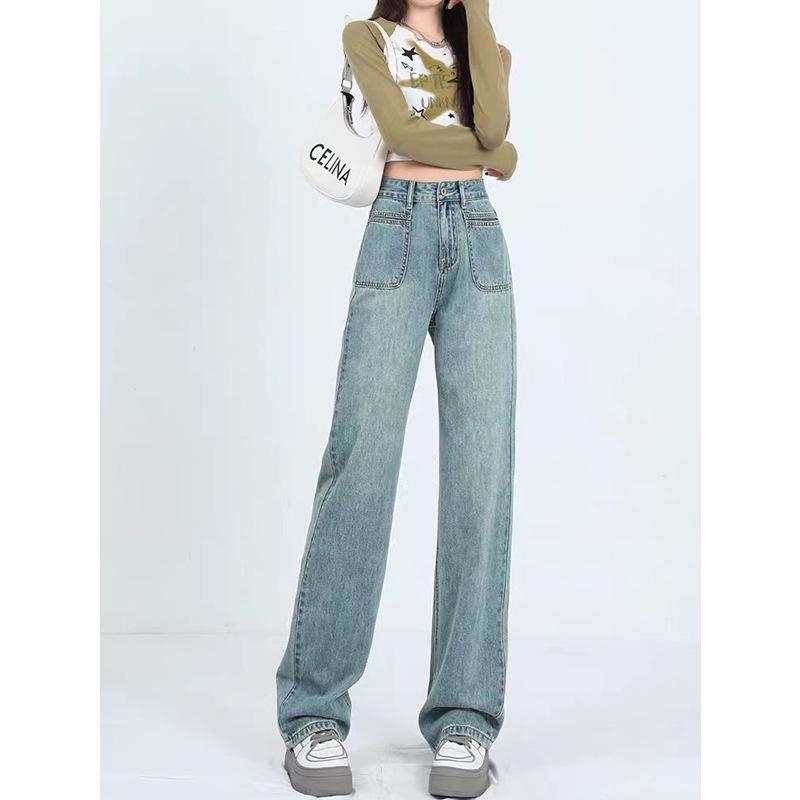 Women's Plus Size High Waist Wide Leg Jeans - Slim Fit, Winter, Thicken, Straight Leg, Loose, Drapey Long Pants
