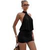 European and American New Cross-border INS Fashion Solid Color Elastic Neck Halter Slim Sexy Hip Skirt Dress Women