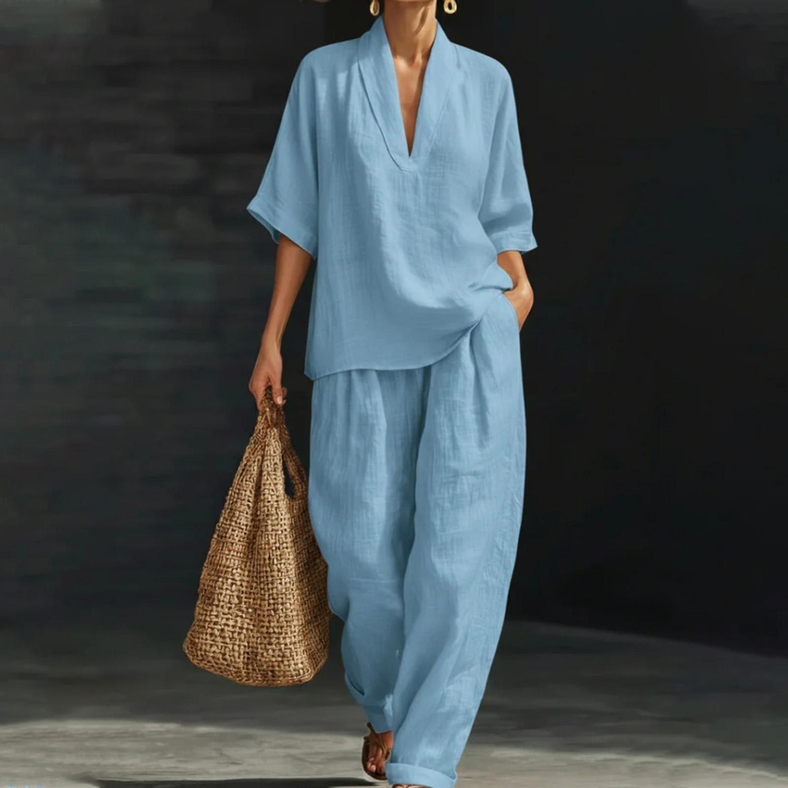 

Женский повседневный комплект: топ-свитер с V-образным вырезом и свободные брюки XL