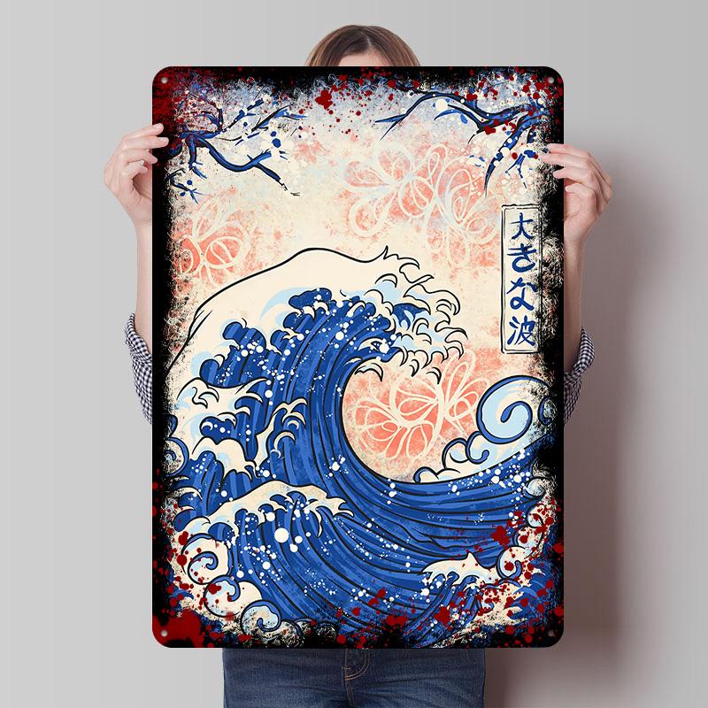 Painting Japanese Wave Printed Poster Customized Wall Art Retro Vintage Metal Tin Signs for Home Office Decor Bar Accessories