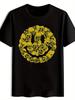 Schwarzes T-Shirt mit Totenkopf & Gelbem Grafikdruck - Vintage Rockband-Design