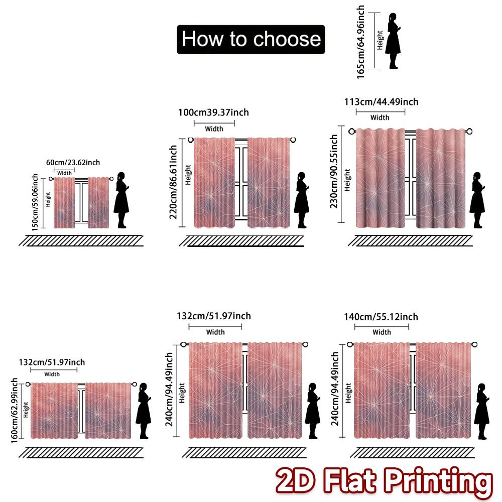 2D FLAT PRINTING 2pcs Curtains (Without Rod) Geometric Pink Design Ramadan holiday curtains Versatile Polyester Curtains Outdoor