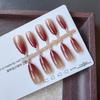 Luxury Wine Red Oval Medium Wearable Nude Gradient Aurora Nail Art Tips