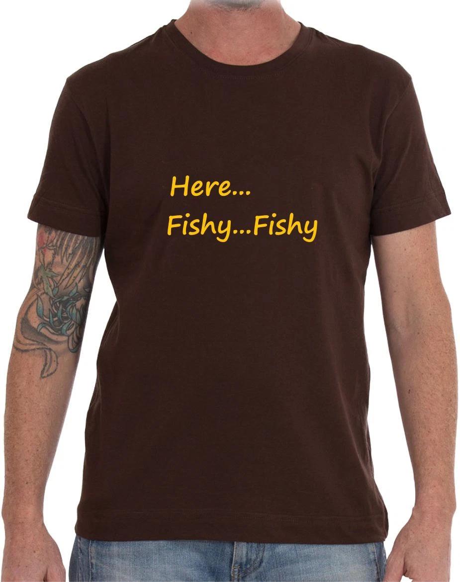 HERE FISHY FISHY - Fishing Mens Funny T-Shirt Birthday Fathers Day Secret Santa L