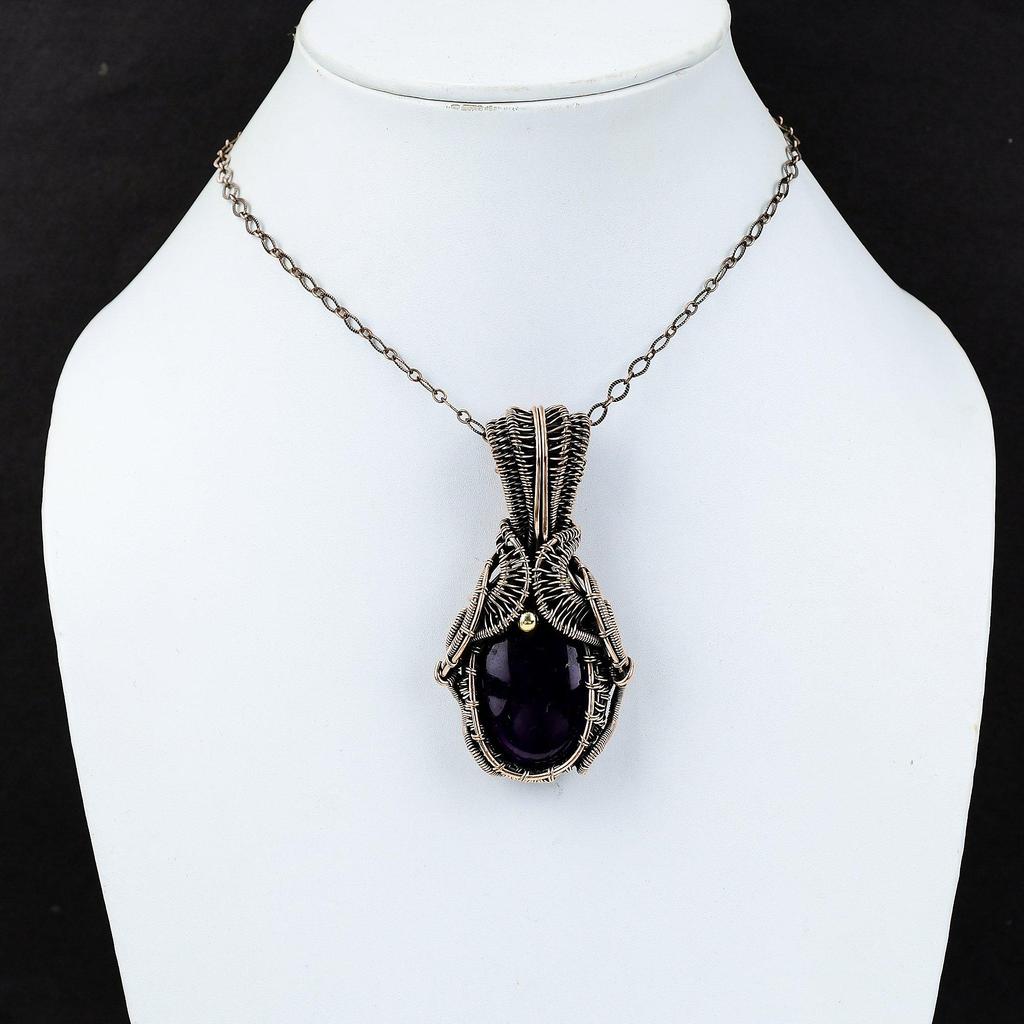Unique Purple Flash Labradorite Gemstone Handmade Pure Copper Wire Wrapped Pendant Jewelry