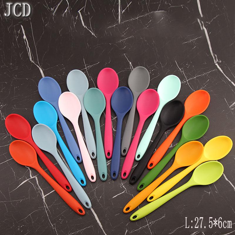 JCD 1pc Soft Silicone Food Grade Long Handled Heat-Resistant Soup Spoon For Stirring Eating Cooking Tableware Accessories