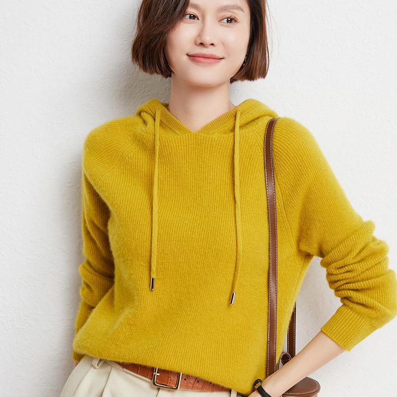 Women S Loose Knitted Hooded Sweatshirt Thick Casual Pullover Sweater