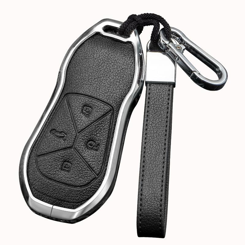 Signal Unobstructed, Suitable for Xiaopeng P7 G9 G3 P5 Metal All-inclusive Double-sided Leather Car Key Protective Case