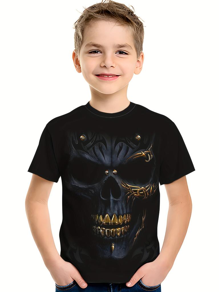 Kids Clothes Boys Tshirt Short Sleeve 3D Skull Print Children Summer Clothes Creative Stylish Streetwear Round Neck Girl Clothes