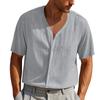 American Men's Summer Imitation Hemp Bamboo Short-sleeved Henry Shirt Loose Casual Trend Button Cardigan T-shirt Men's
