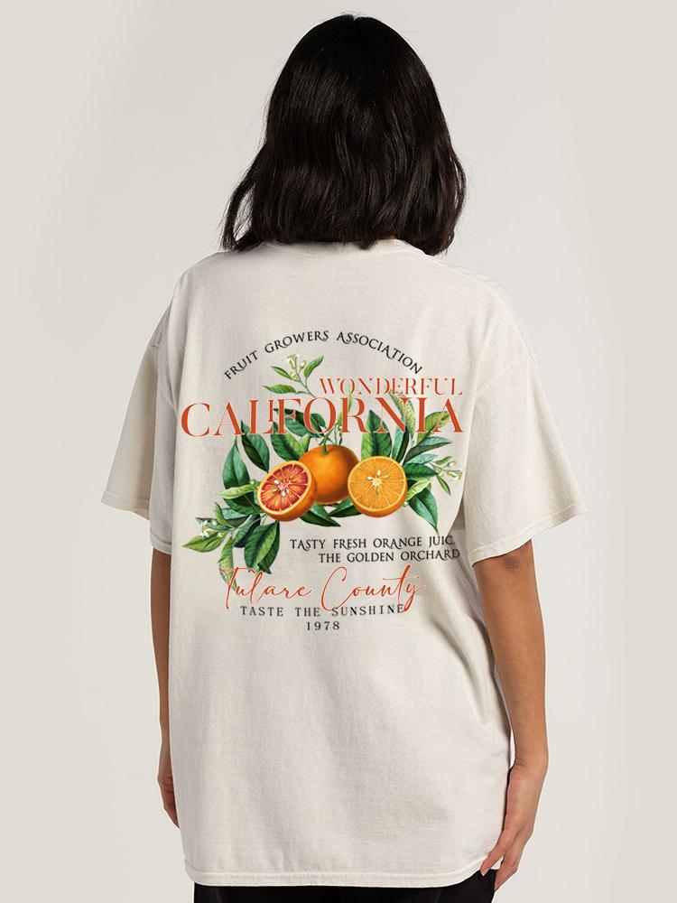 Back Print California Orange Women Tshirt Cute Citrus Fruit Shirt Vintage Aesthetic Graphic Tops Retro Cottagecore Clothing
