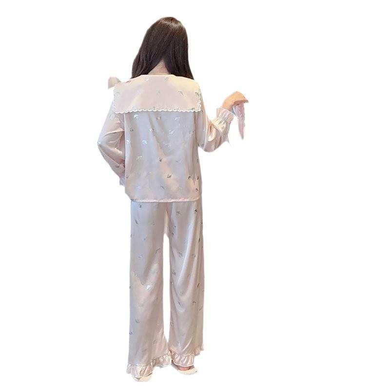 Pajamas women's light luxury ice silk spring and summer thin long-sleeved trousers cartoon suit Internet celebrity ice and snow silk loose loungewear