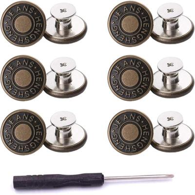 6 Sets Button for Sewing Metal Jeans,17 Mm No-Sew Nailess Removable Metal Jeans Buttons Replacement