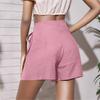 Women's Solid Color Linen Cotton Casual Shorts With Belt Pants
