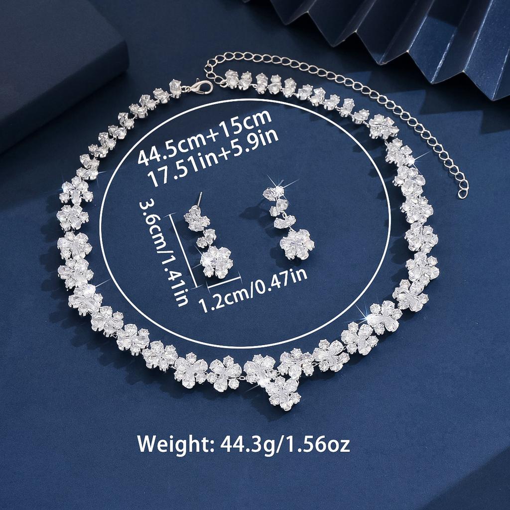 3-teiliges Damenmode Zirkon Serie Kupfer Blume Halskette Ohrringe Zirkon Set Hochzeitsparty Festival Geschenk-8569
