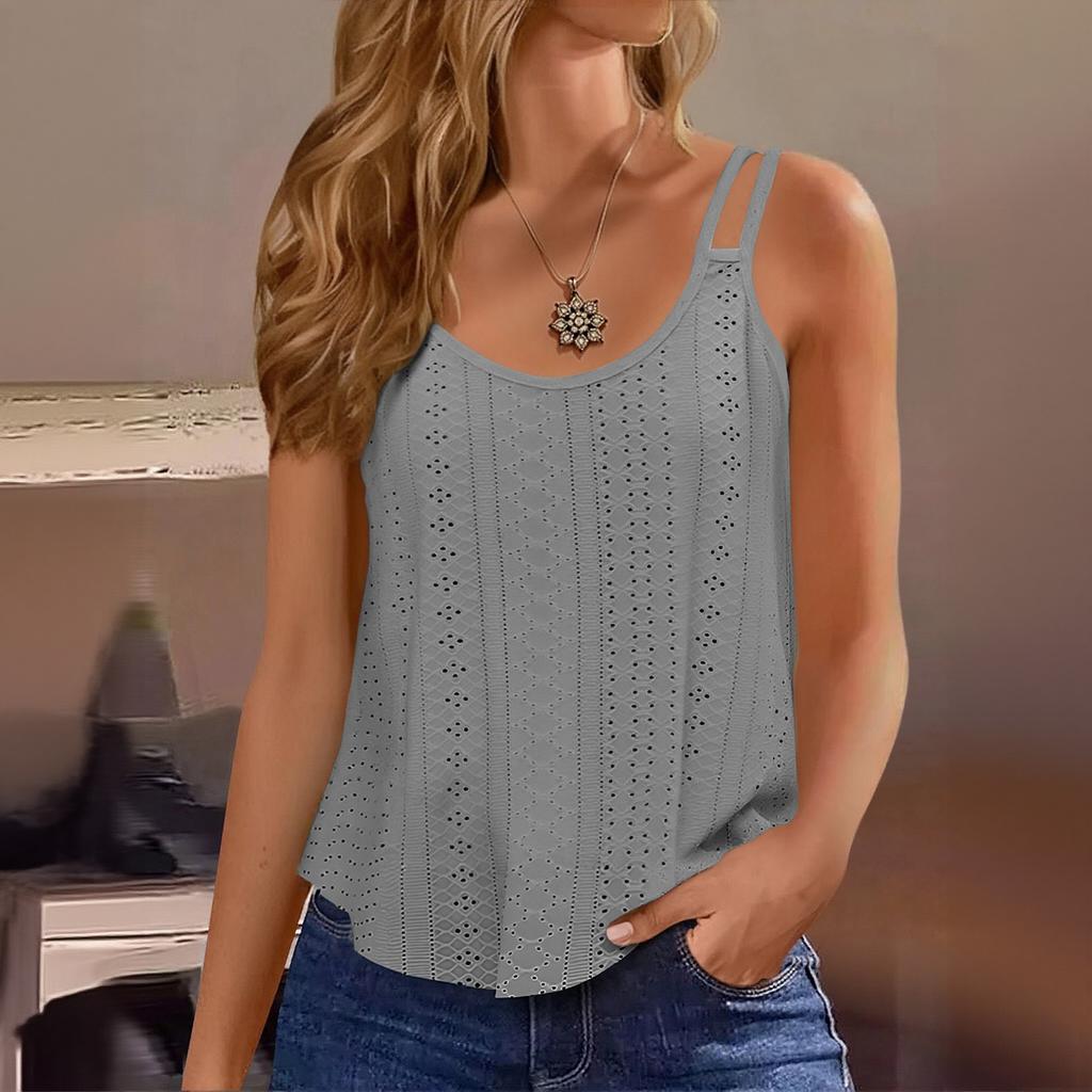 Women's Solid Color Top Mesh Hollowed Out Sleeveless Vest T-shirt