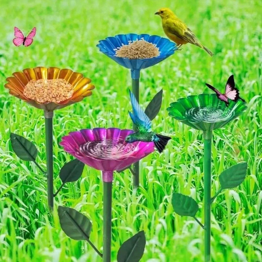 2pcs Plug-in Bee Drinking Cups Metal Butterfly Bath Bowl Water Station Bee Watering Cup Bird