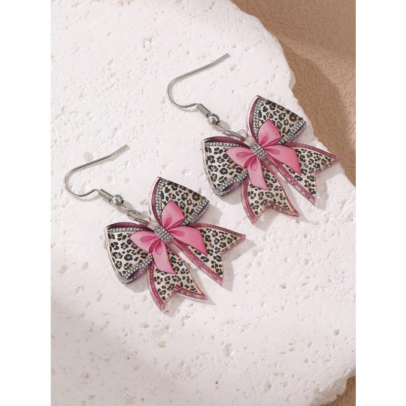 Fashionable Leopard Print Bow Acrylic Flat 2D Earrings, Versatile For Daily Wear And Party Accessories
