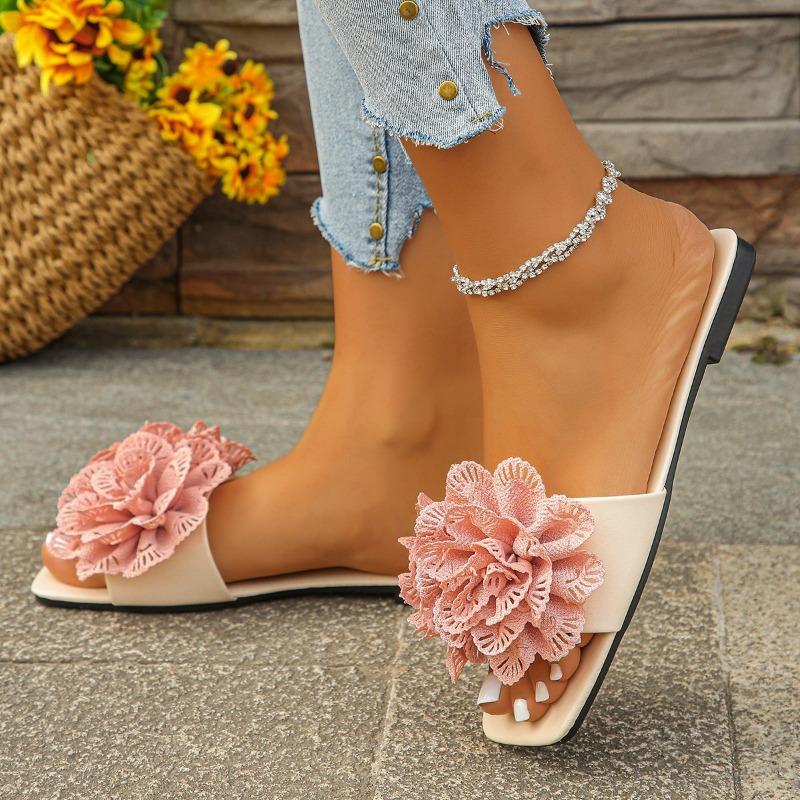 2025 NEW Flower Flat Slippers Casual Walking Shoes Female Summer Fashion Dress Sandals