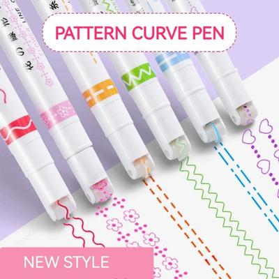 6 sztuk/zestaw Kwiat Linia Kształt Zakreślacz Długopis Wałkowy Końcówka Krzywa Liner Marker Kawaii Koreański Artykuły Papiernicze Szkoła Biurowe Prezenty